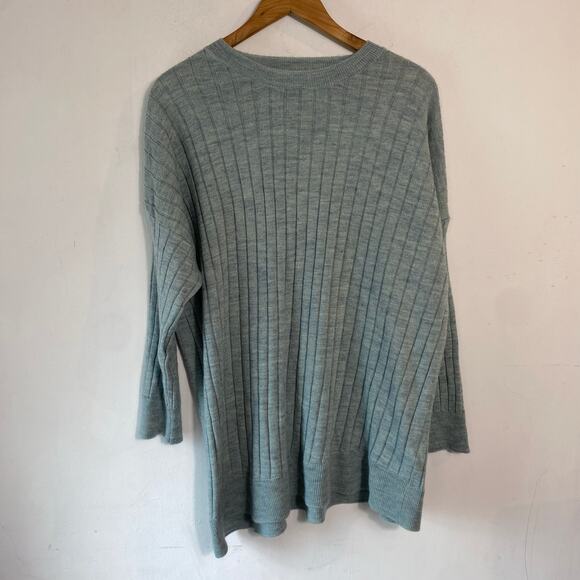 ZARA Ribbed Sweater L-XL Sage Green‎ Slouchy Knit Wool Blend Cozy Luxe Minimal - Picture 2 of 7